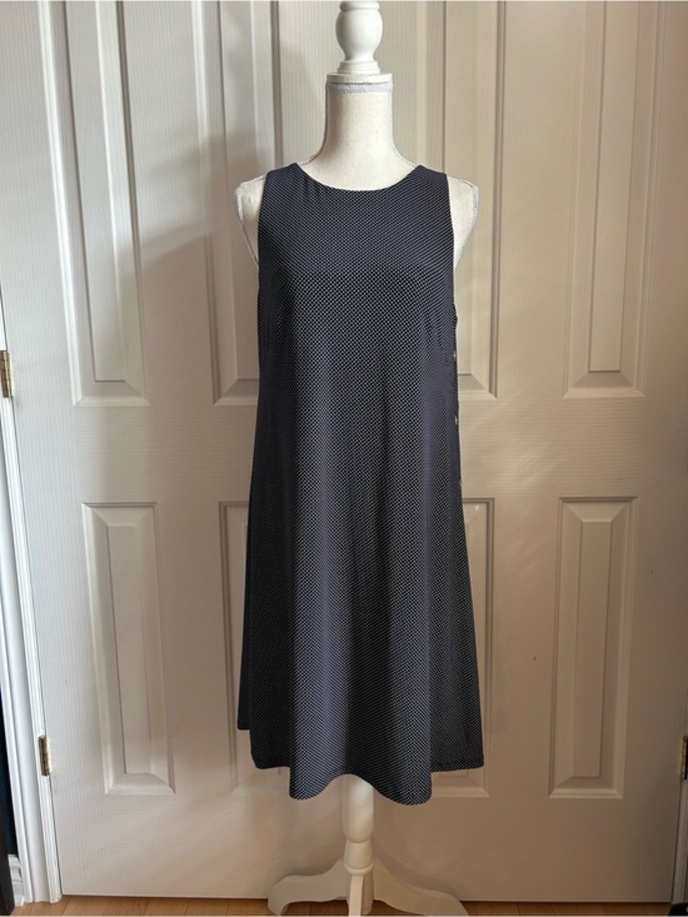 NWT LAUREN RALPH LAUREN Sleeveless Navy & White Microdot A-Line Dress, Size 10